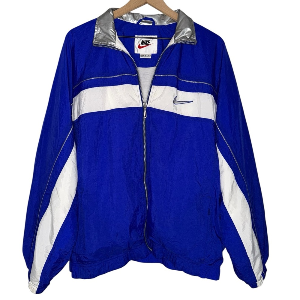 Vintage 90s Nike Blue and White Mens Windbreaker Jacket Tracksuit Zip Up Jacket - Picture 1 of 9